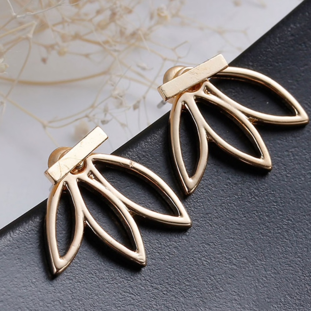 T-shape Staple Gold Stud with Lotus Earring Jacket